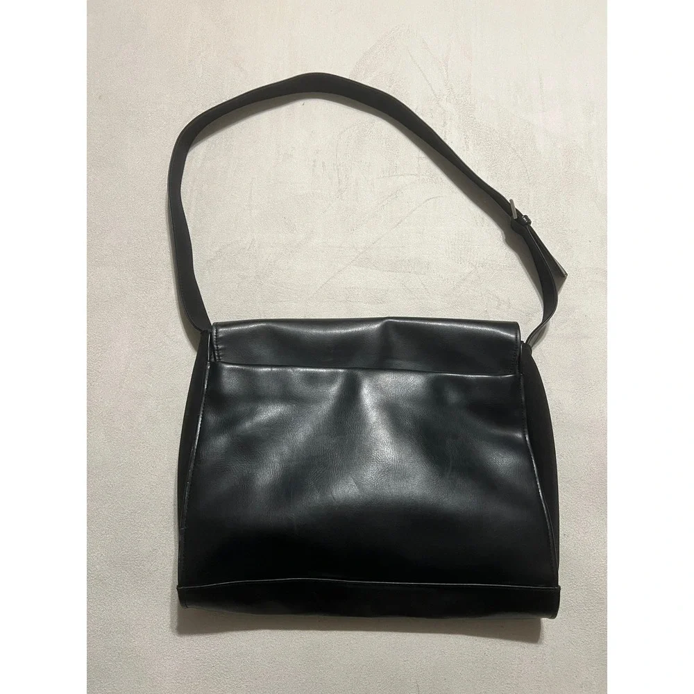 Nine West Black Leather Messenger Bag Laptop Case Professional Work Tote
